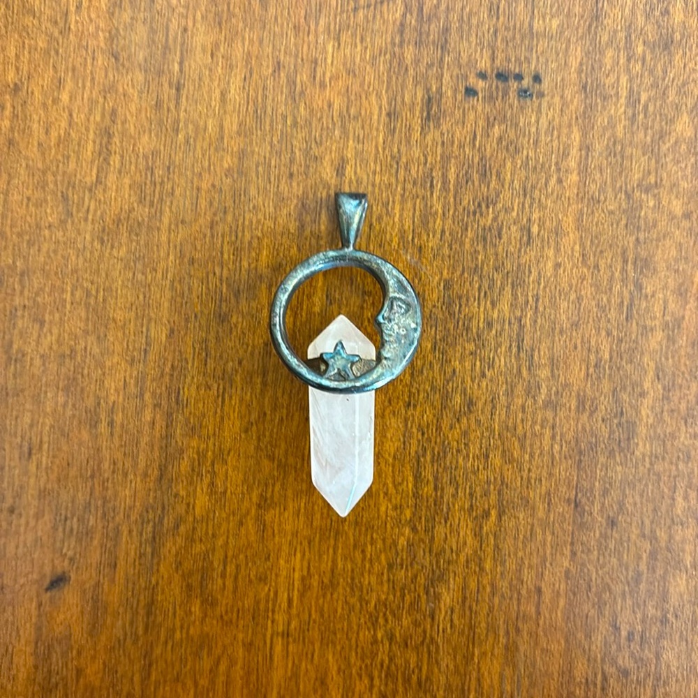 Moon Charm with Light Pink Crystal Charm